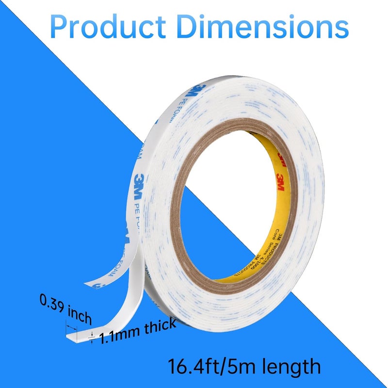 HADINI Double Sided Foam Tape | 0.39" x16.5Ft|3M Strong Adhesive Vibration Resistant Tape for Indoor/Outdoor Paint Wall Picture Hanging Poster|Free Damage Mounting Heavy Duty Foam Tape(0.39in/10mm x 16.5ft) - Image 2